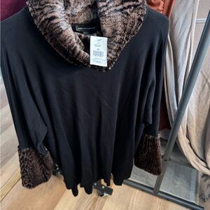Max Studio Black Sweater with Brown Cowl Neck
